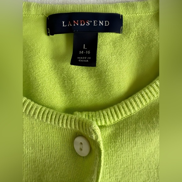 Lands’ End W’s Bright Green Supima Cotton Blend Cardigan Sweater L Button Front - Picture 5 of 8